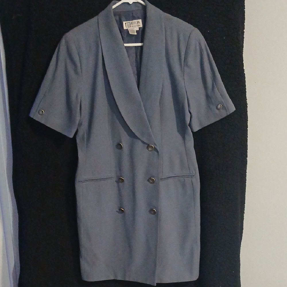 Blue Blazer with Double-Breasted Design and Wide Lapel Collar